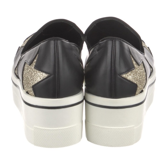 Stella McCartney Canvas Printed Wedge Sneakers Stars Black